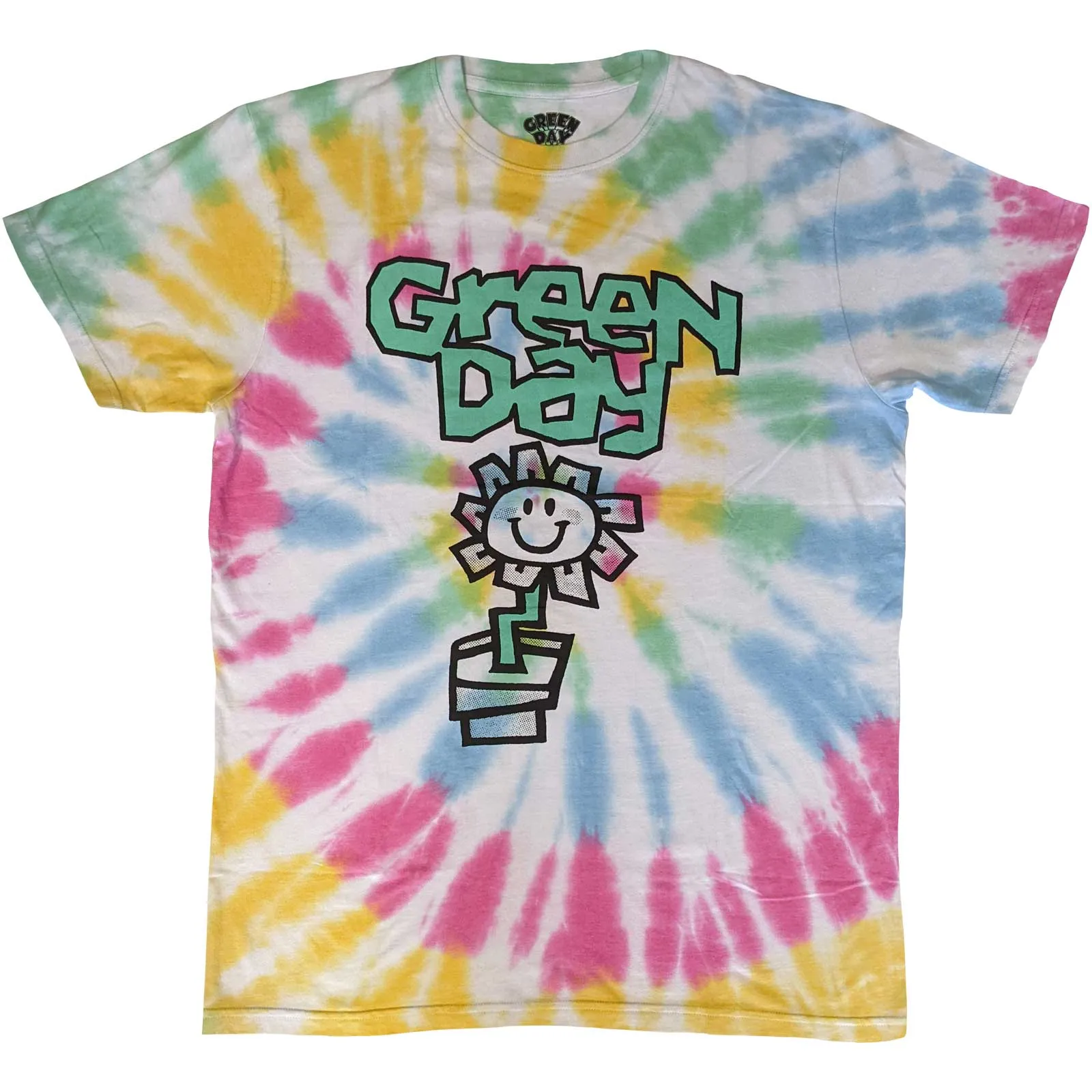 Green Day - Unisex T-Shirt Flower Pot Dye Wash artwork