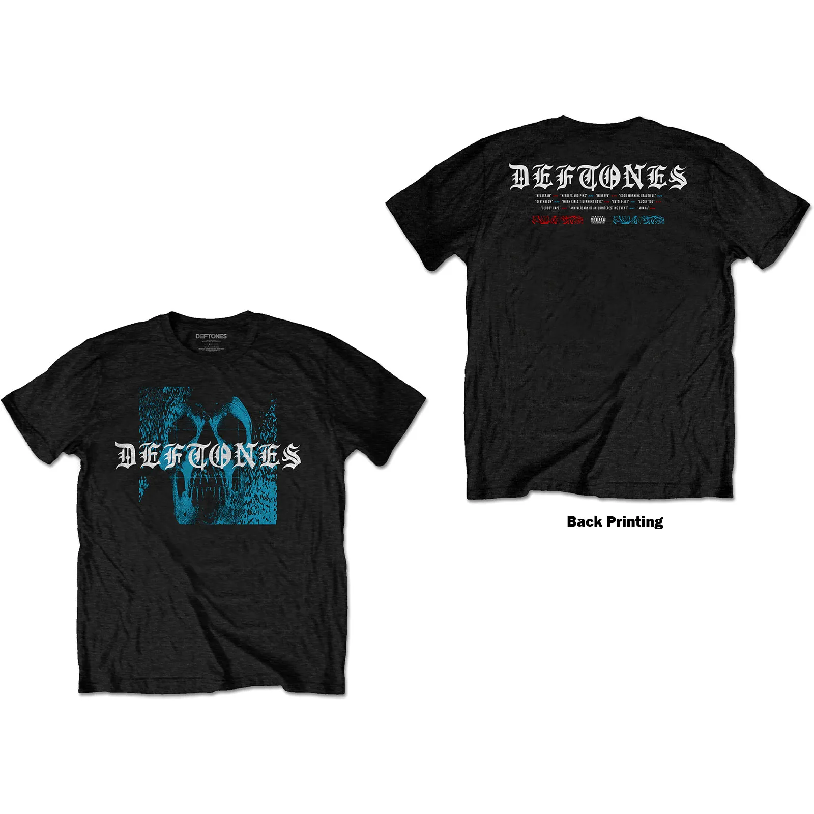 Deftones - Unisex T-Shirt Static Skull Back Print artwork