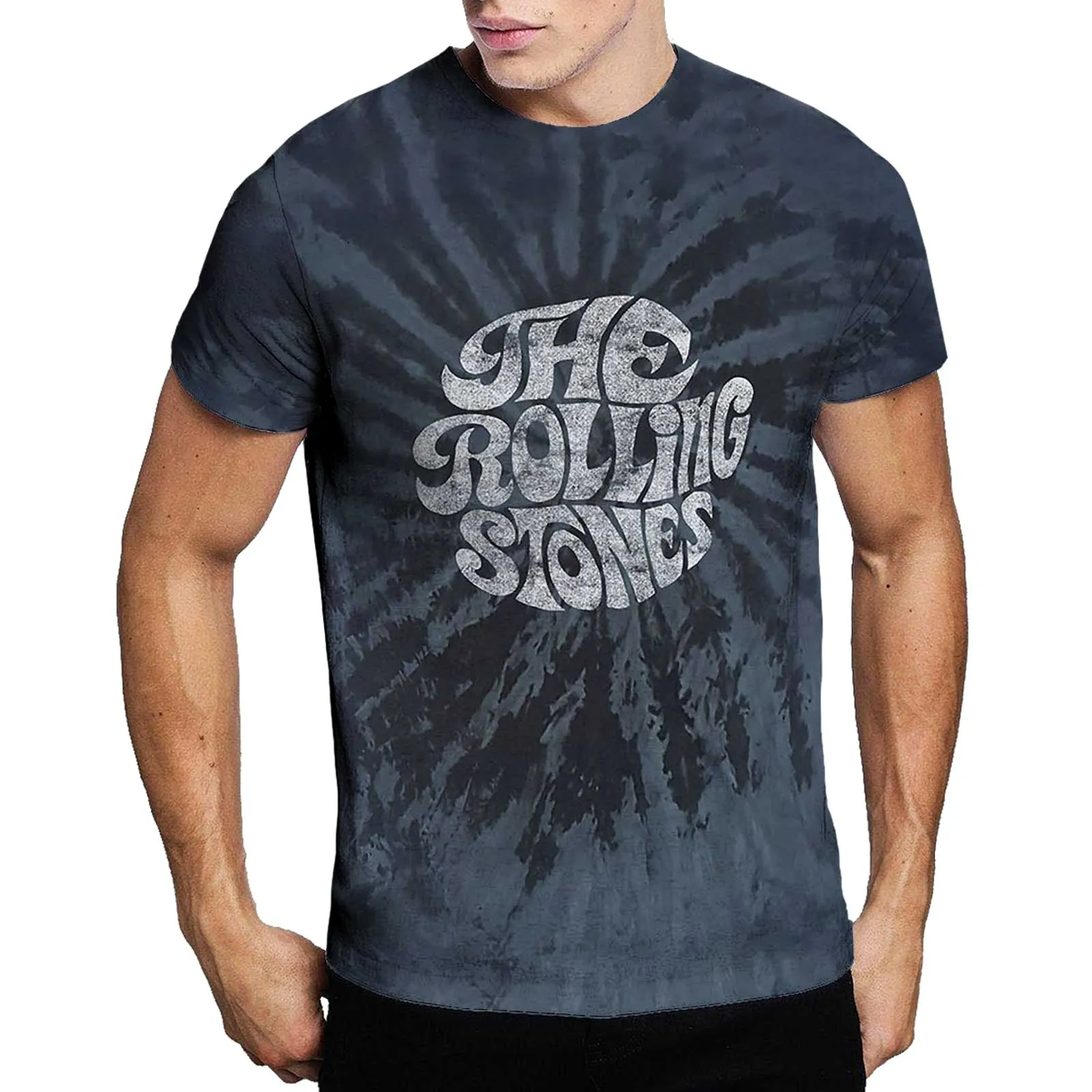 The Rolling Stones - Unisex T-Shirt 70's Logo Dip Dye, Dye Wash artwork