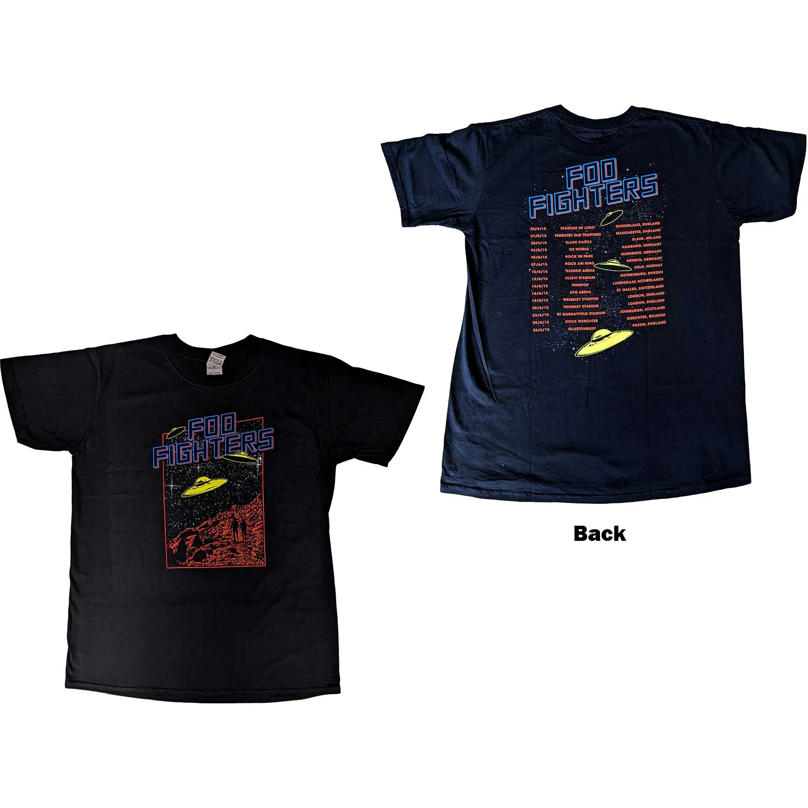 Foo Fighters - Unisex T-Shirt UFOS 2015 European Tour Back Print artwork