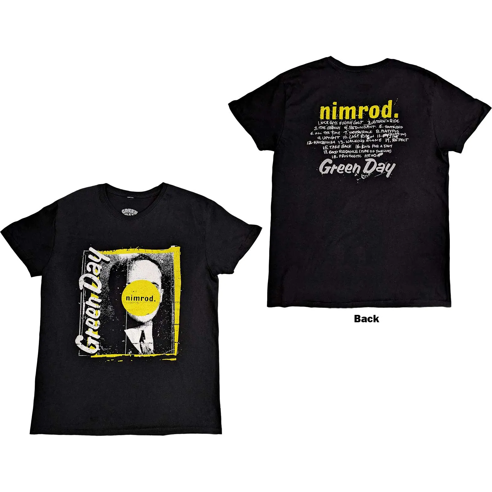 Green Day - Unisex T-Shirt Nimrod Tracklist Back Print artwork