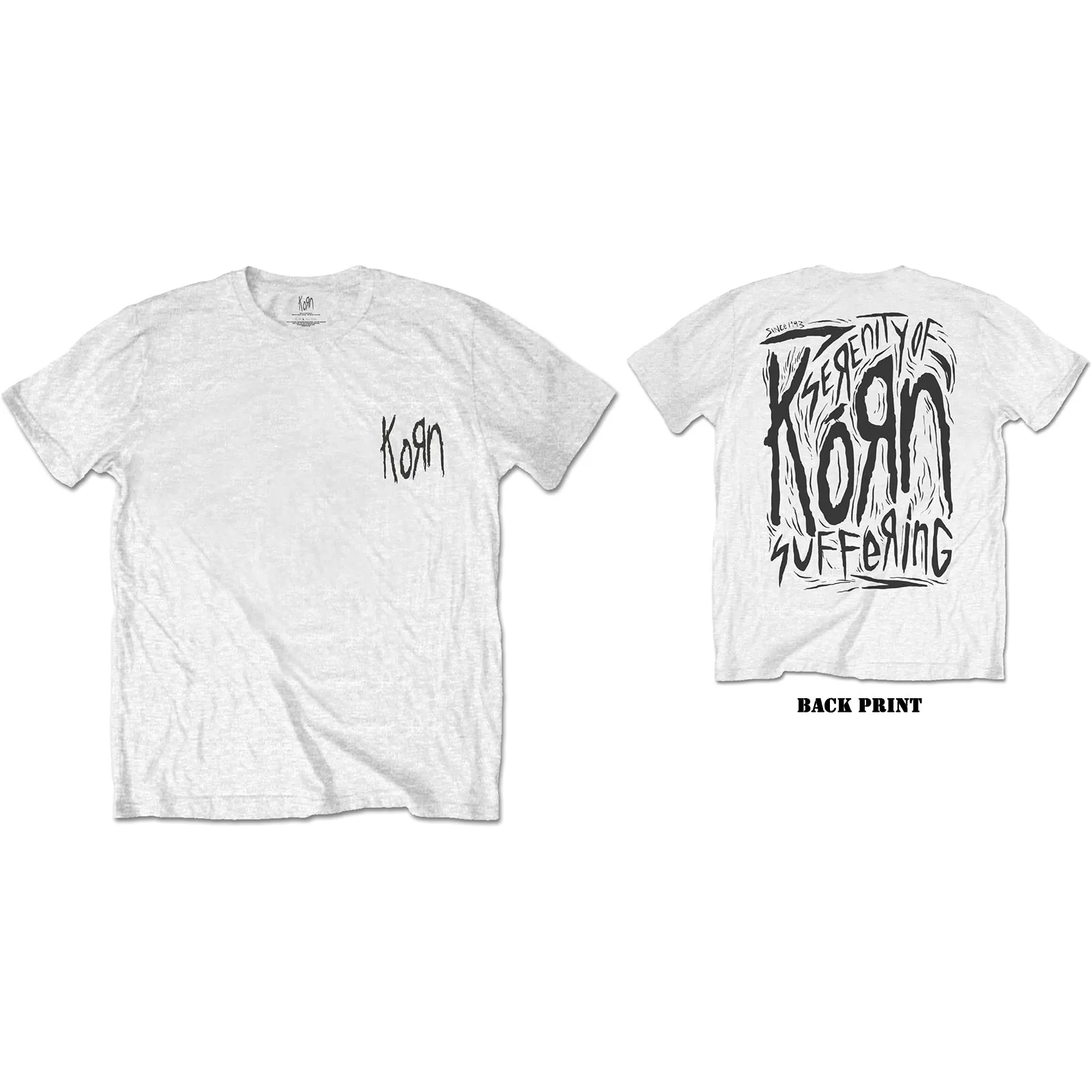 Korn - Unisex T-Shirt Scratched Type Back Print artwork