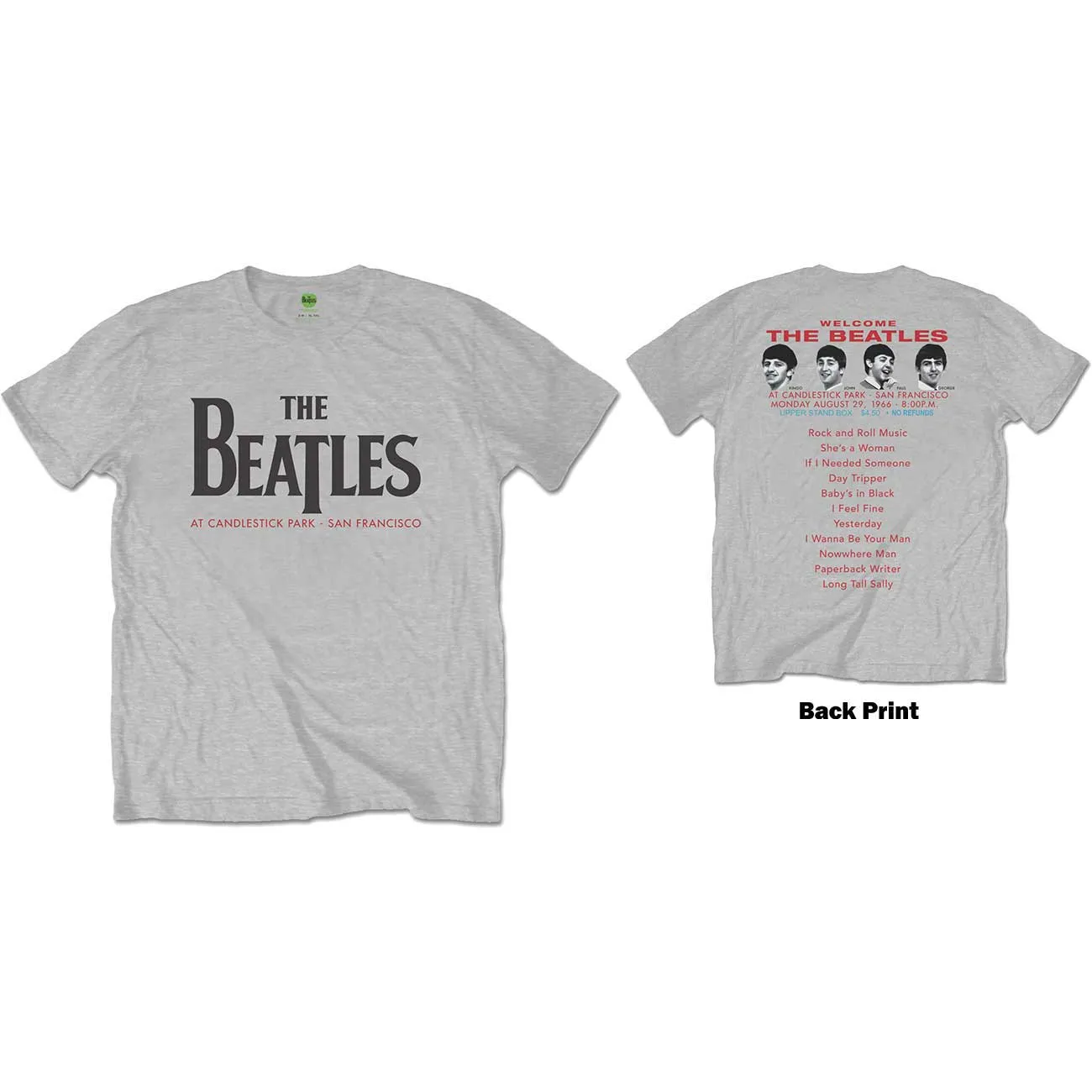 The Beatles - Unisex T-Shirt Candlestick Park Back Print artwork