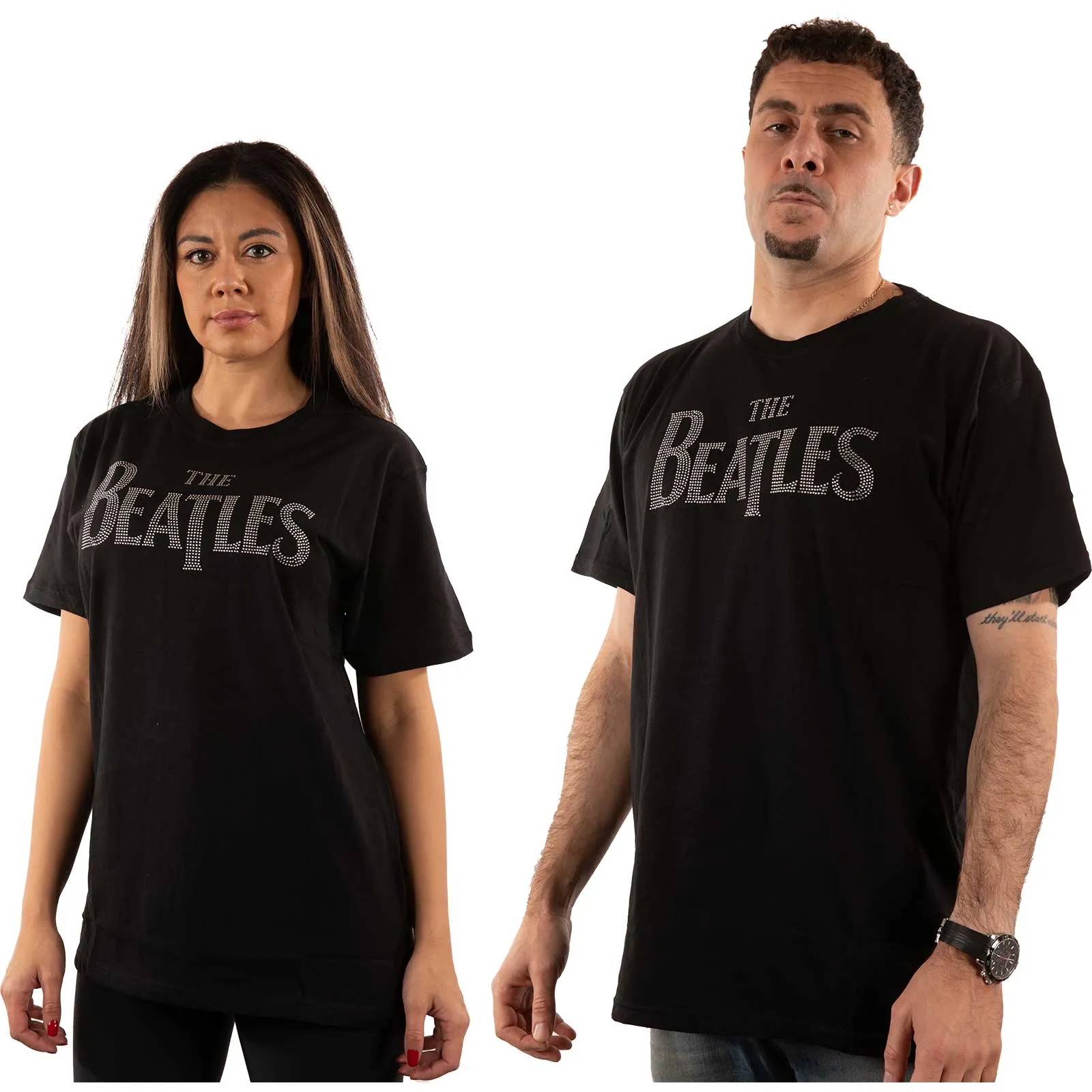 The Beatles - Unisex Embellished T-Shirt Drop T Logo Diamante, Embellished, Crystals, Rhinestones artwork
