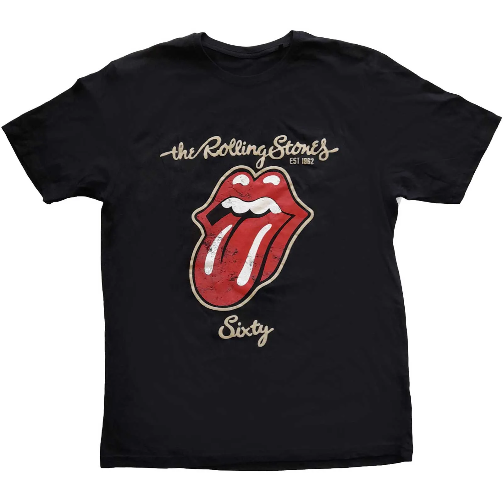 The Rolling Stones - Unisex T-Shirt Sixty Plastered Tongue Suede Applique artwork