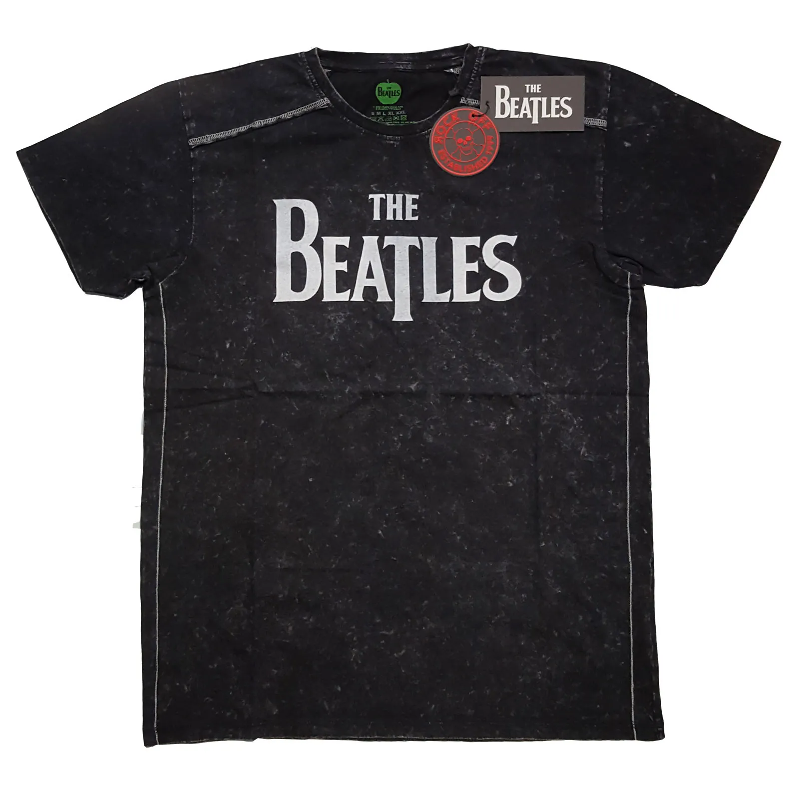 The Beatles - Unisex T-Shirt Drop T Logo Snow Wash, Dye Wash artwork