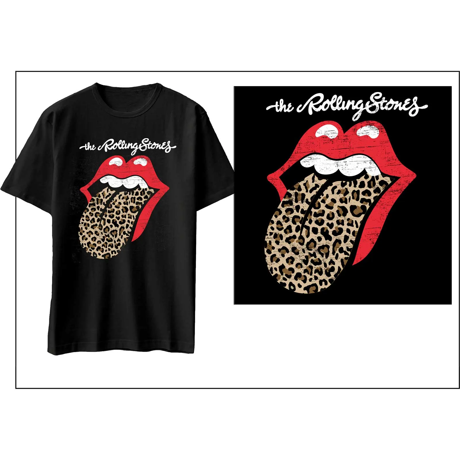 The Rolling Stones - Unisex T-Shirt Leopard Print Tongue artwork