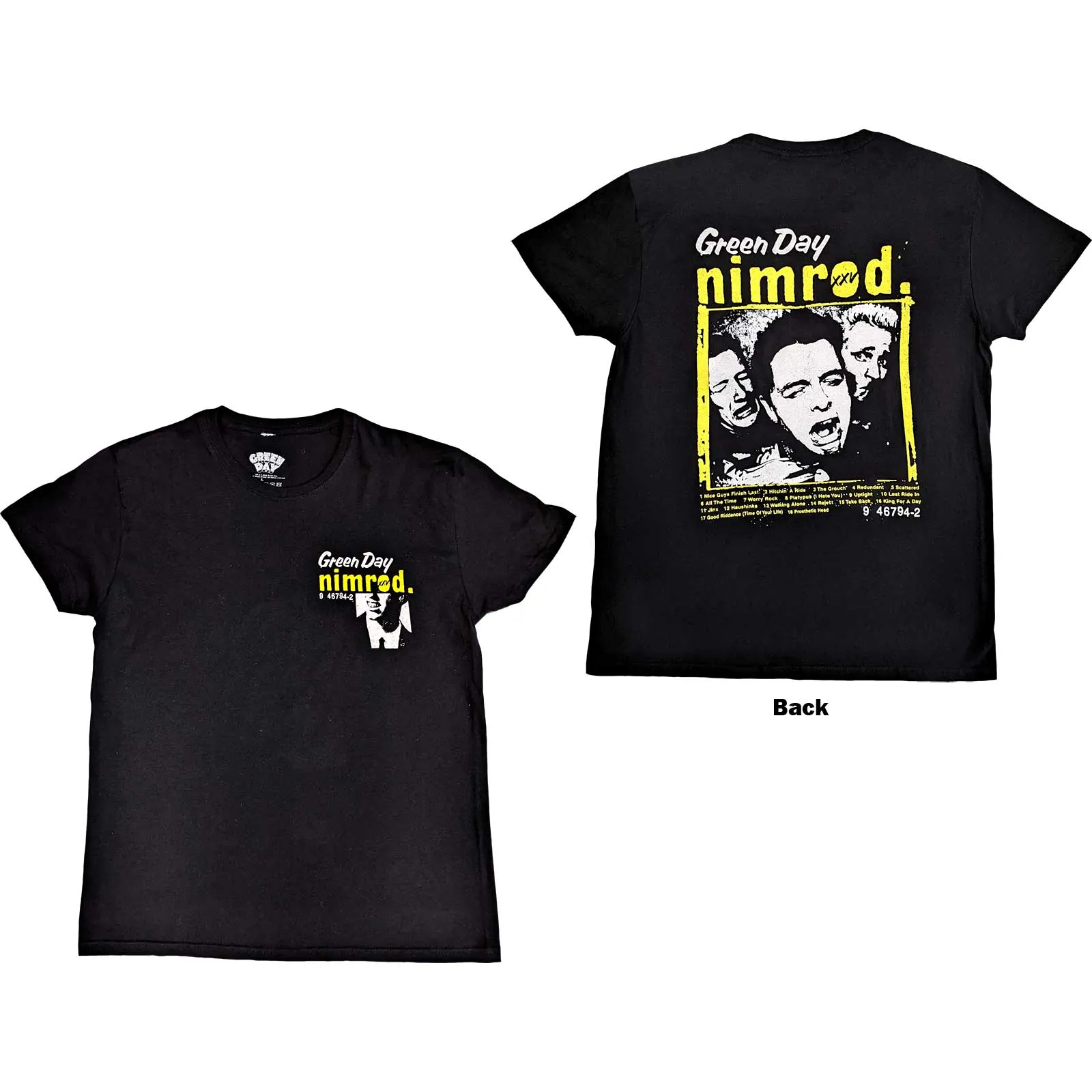 Green Day - Unisex T-Shirt Nimrod Breast Print Back Print artwork