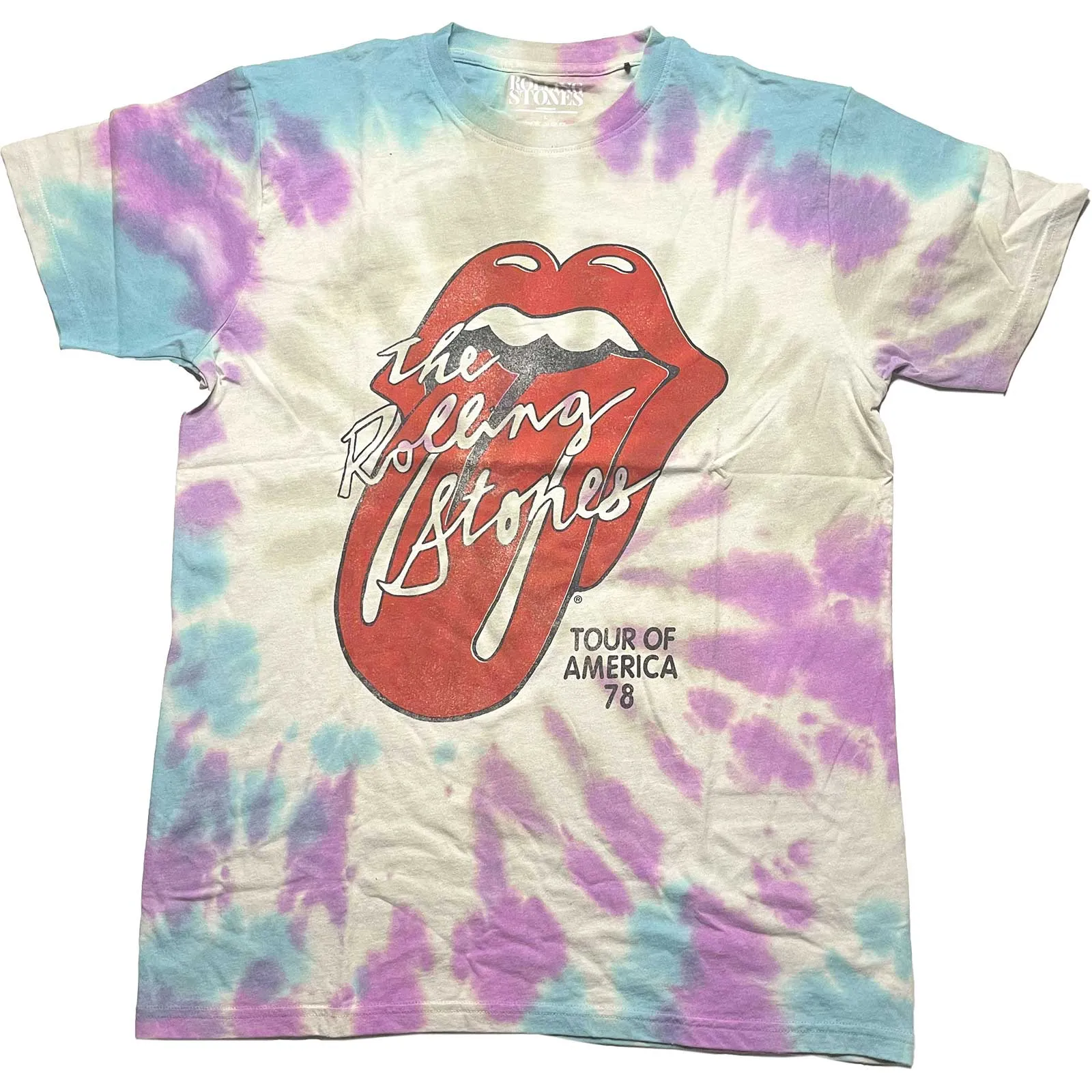 The Rolling Stones - Unisex T-Shirt Tour of USA '78 Dye Wash, Dip Dye artwork