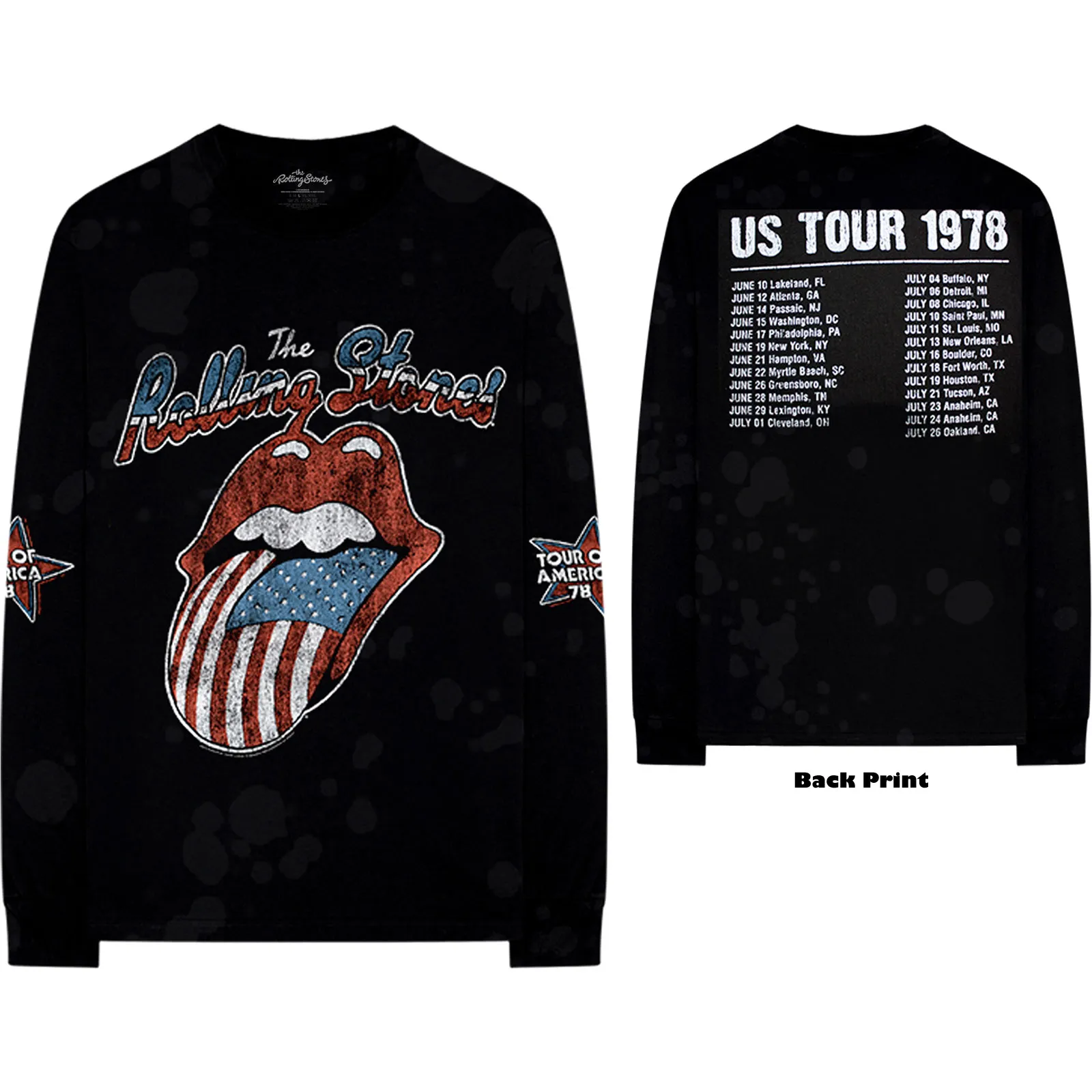 The Rolling Stones - Unisex Long Sleeve T-Shirt US Tour '78 Back Print, Sleeve Print artwork