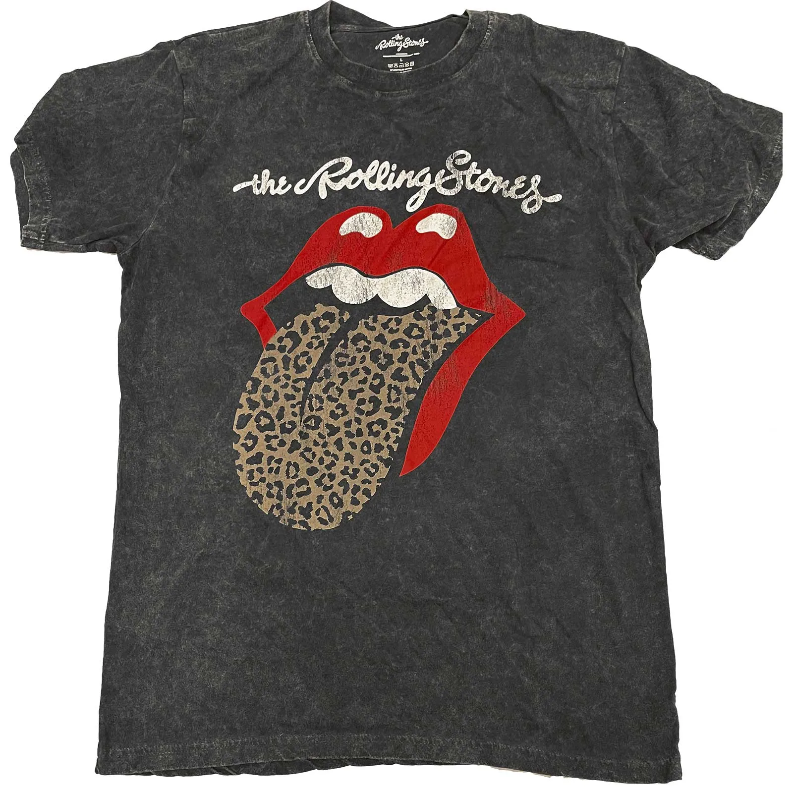 The Rolling Stones - Unisex T-Shirt Leopard Tongue Acid Wash, Dye Wash artwork