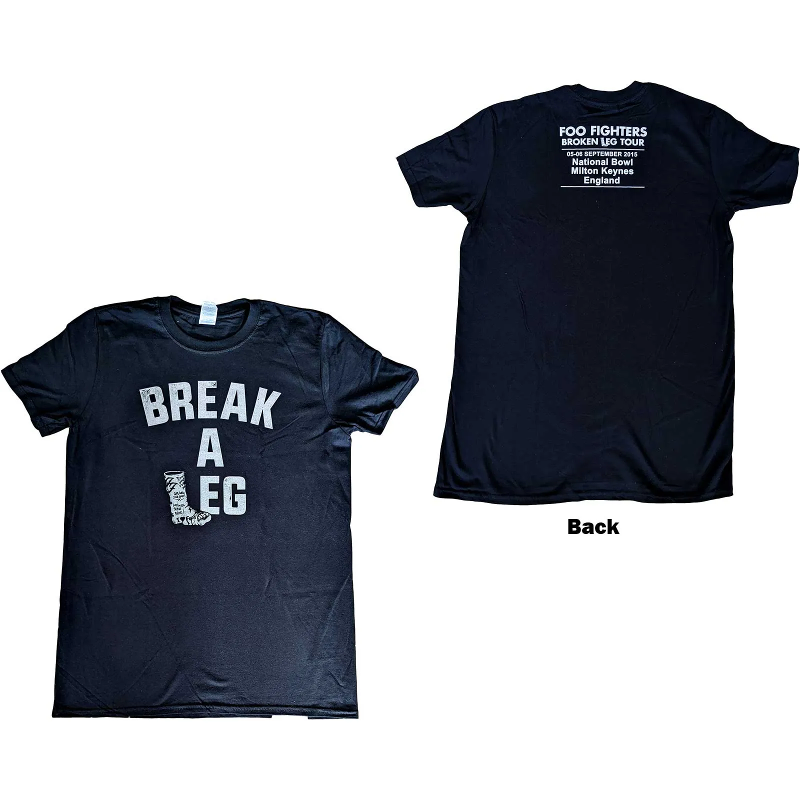 Foo Fighters - Unisex T-Shirt Break A Leg Milton Keynes Back Print artwork
