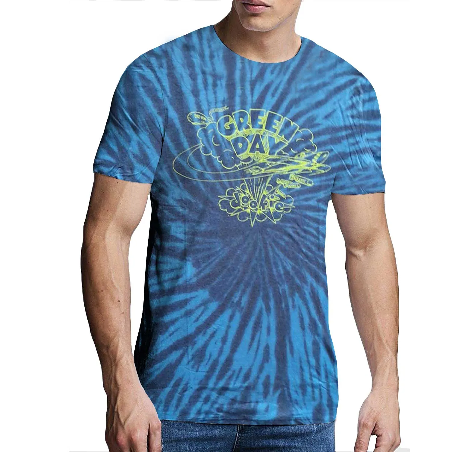 Green Day - Unisex T-Shirt Dookie Line Art Dip Dye, Dye Wash artwork