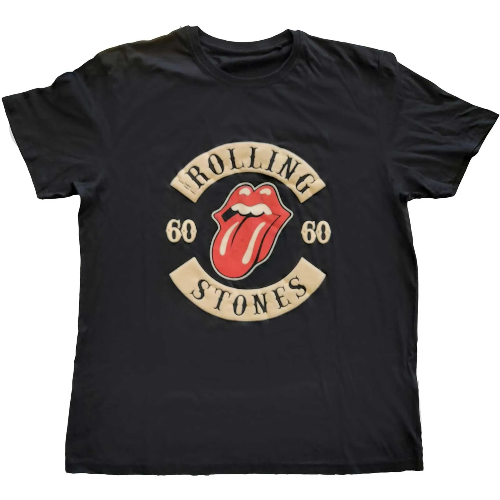 The Rolling Stones - Unisex T-Shirt Sixty Biker Tongue Suede Flock artwork