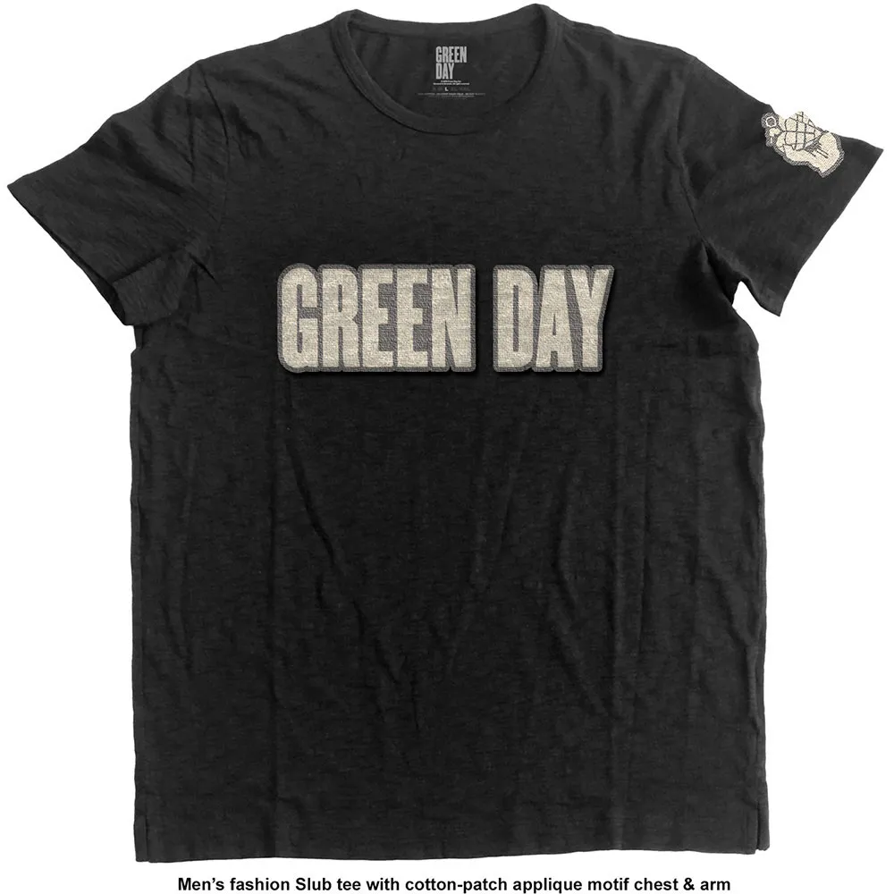 Green Day - Unisex T-Shirt Logo & Grenade Applique artwork