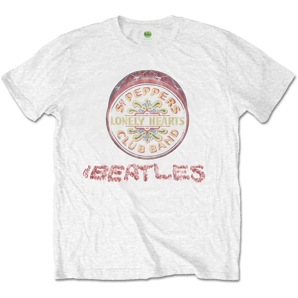 The Beatles - Unisex T-Shirt Flowers Logo & Drum artwork