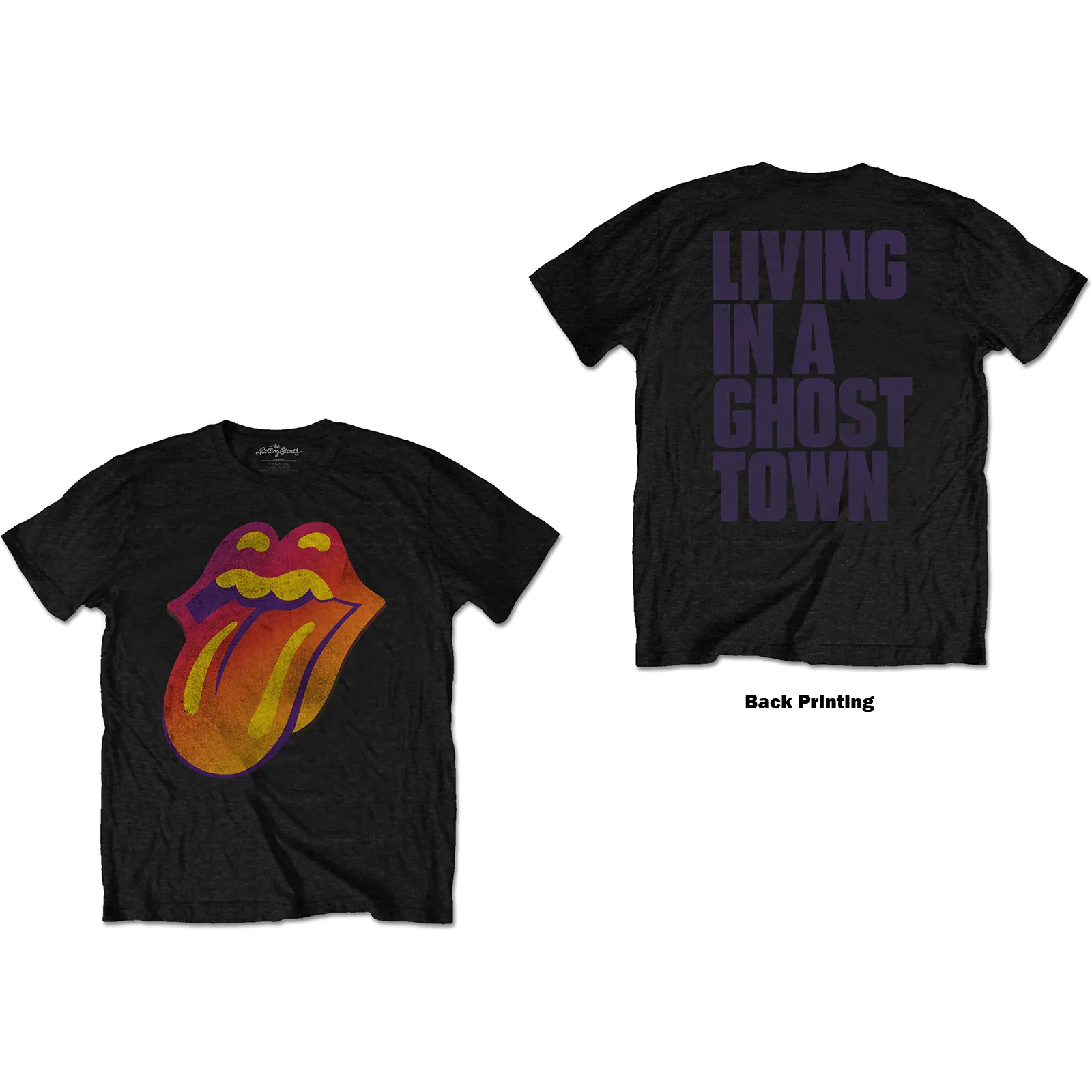 The Rolling Stones - Unisex T-Shirt Ghost Town Distressed Back Print artwork