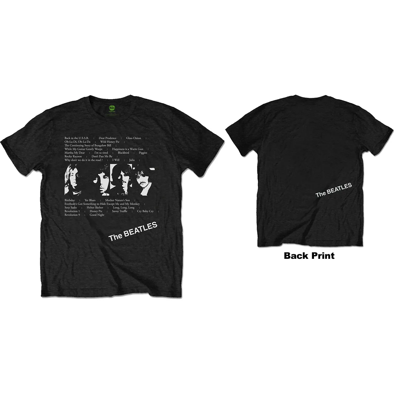 The Beatles - Unisex T-Shirt White Album Tracks Back Print artwork