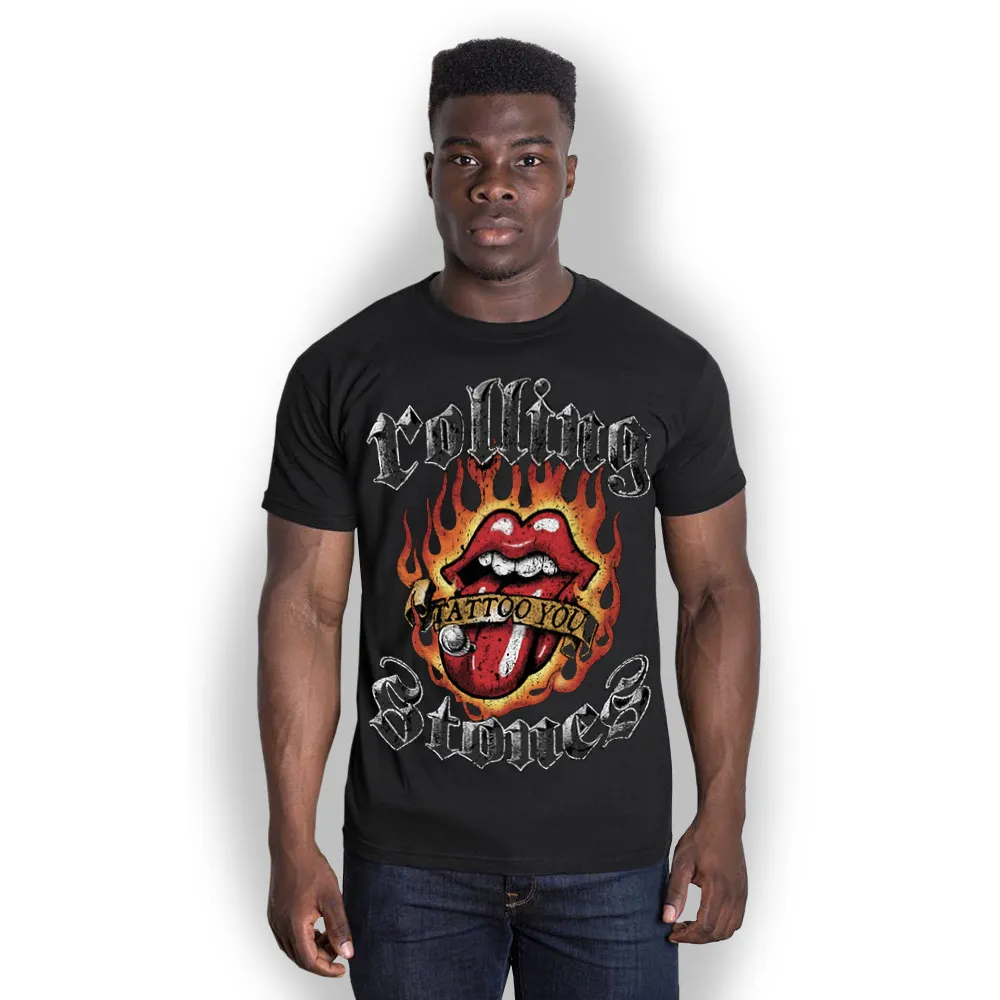The Rolling Stones - Unisex T-Shirt Flaming Tattoo Tongue artwork
