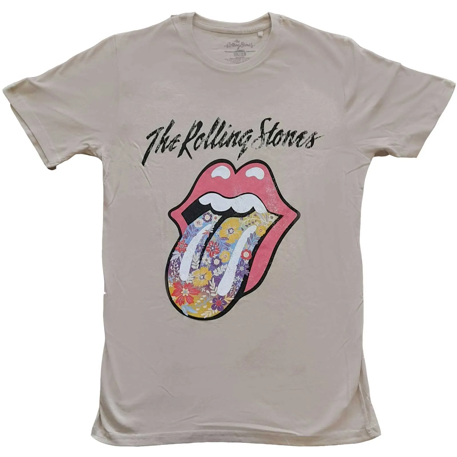 The Rolling Stones - Unisex T-Shirt Flowers Tongue artwork