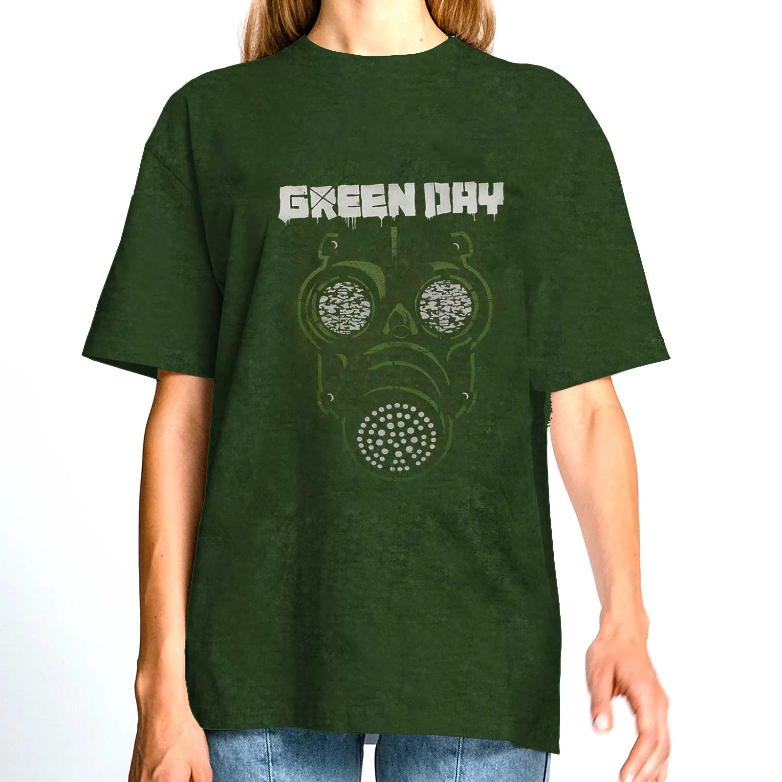 Green Day - Unisex T-Shirt Gas Mask Dip Dye, Dye Wash artwork