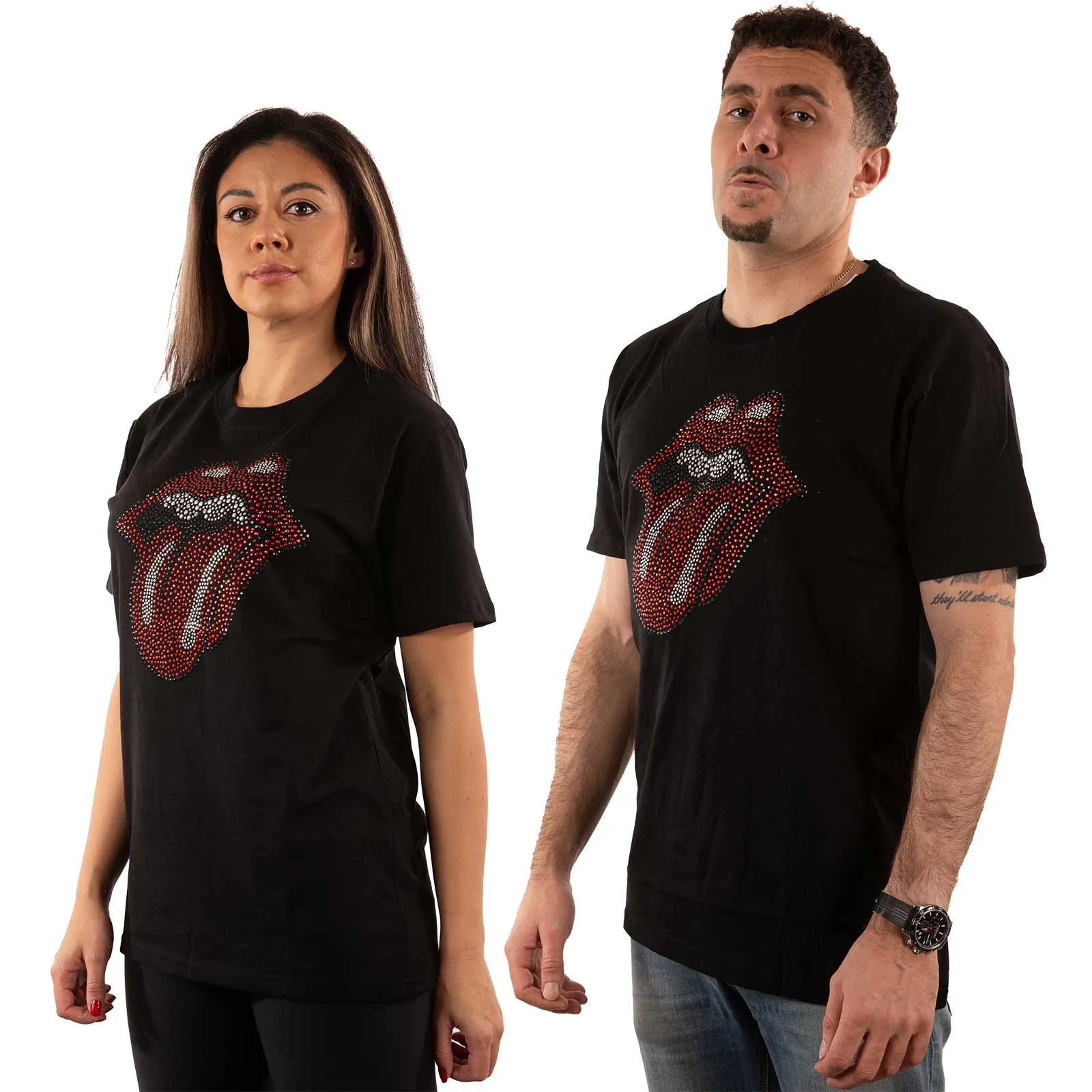 The Rolling Stones - Unisex Embellished T-Shirt Classic Tongue Diamante, Embellished, Crystals, Rhinestones artwork