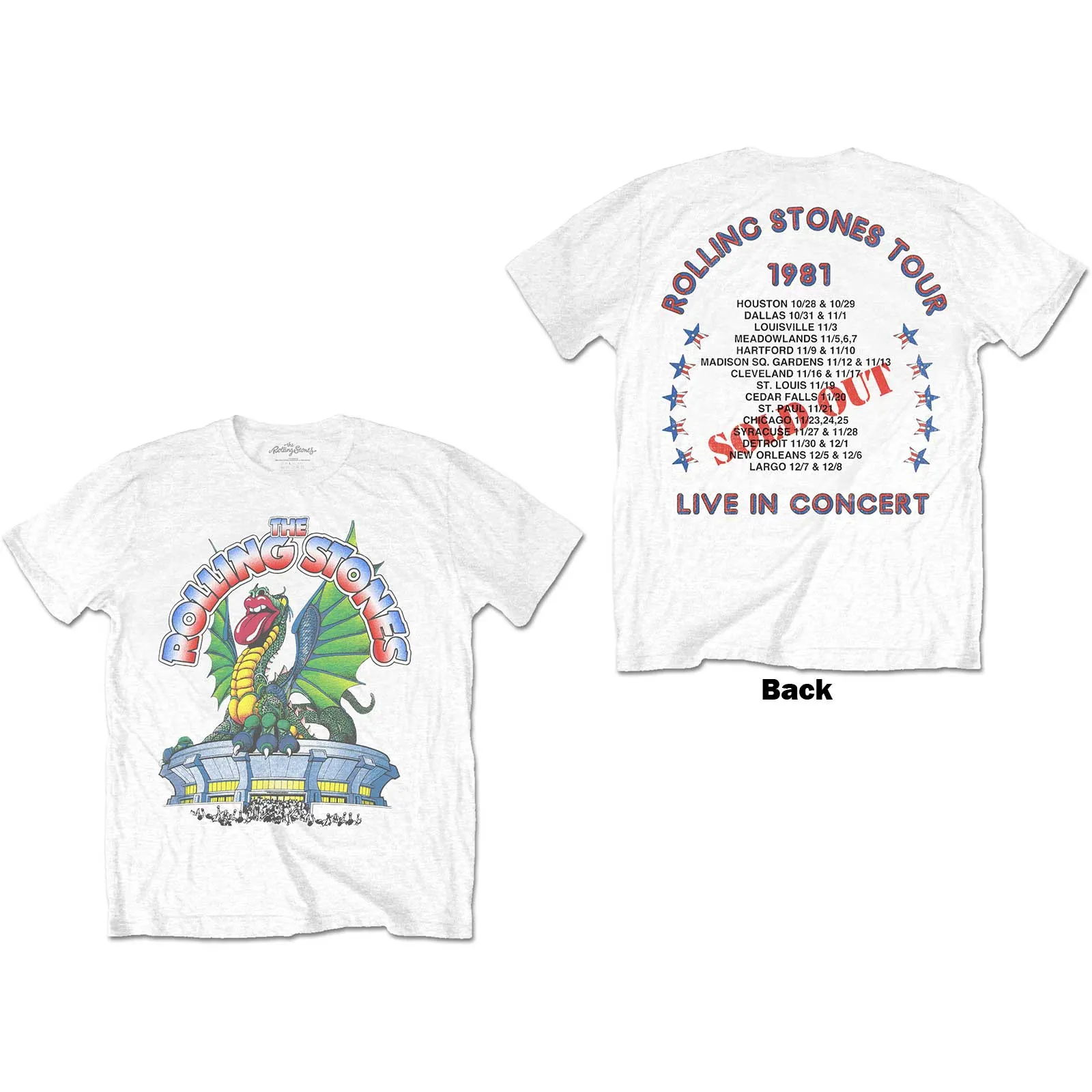 The Rolling Stones - Unisex T-Shirt 81 Tour Dragon Back Print artwork