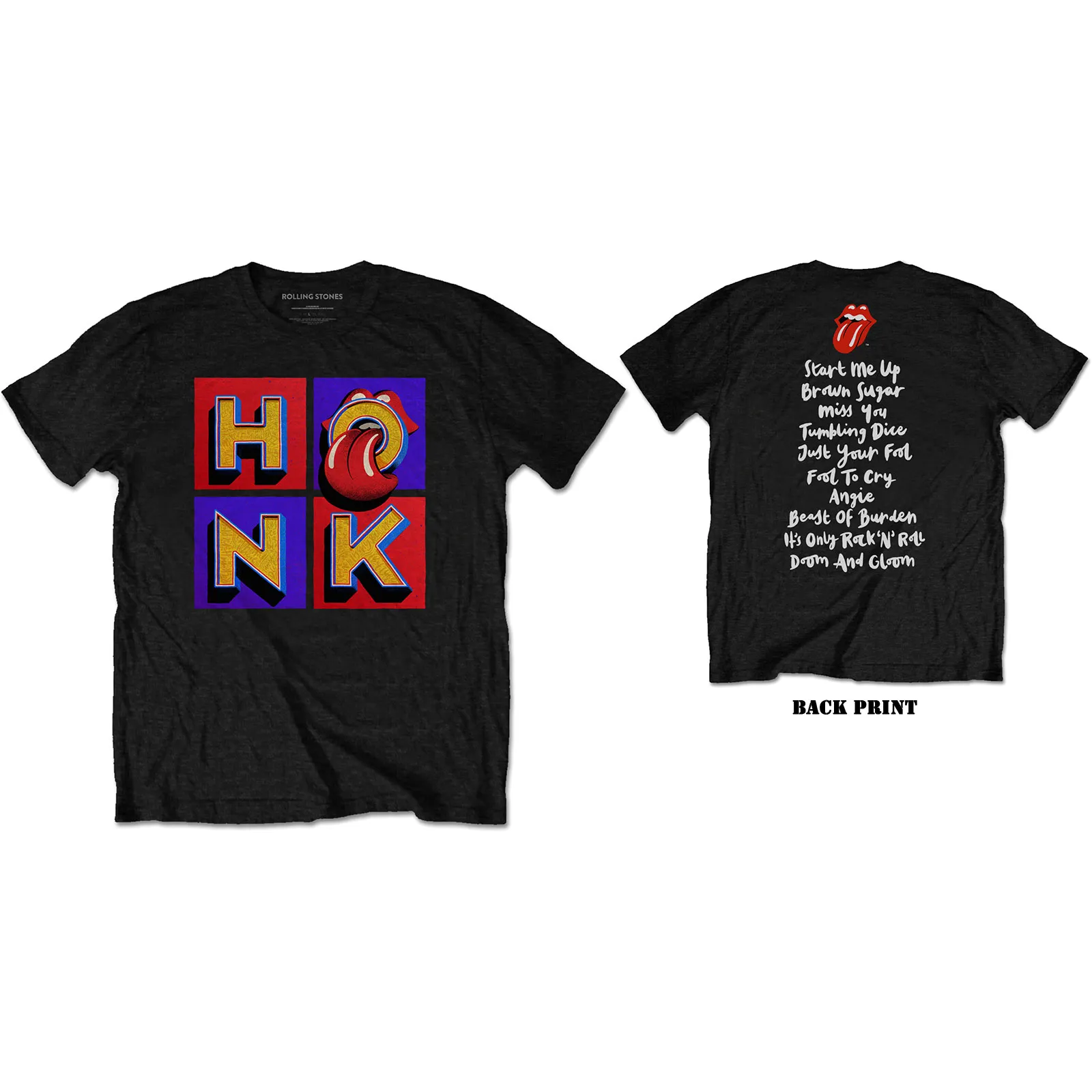 The Rolling Stones - Unisex T-Shirt Honk Album Track list Back Print artwork