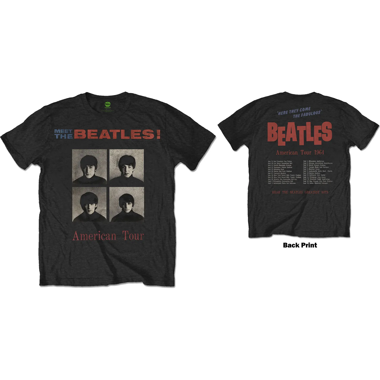 The Beatles - Unisex T-Shirt American Tour 1964 Back Print artwork