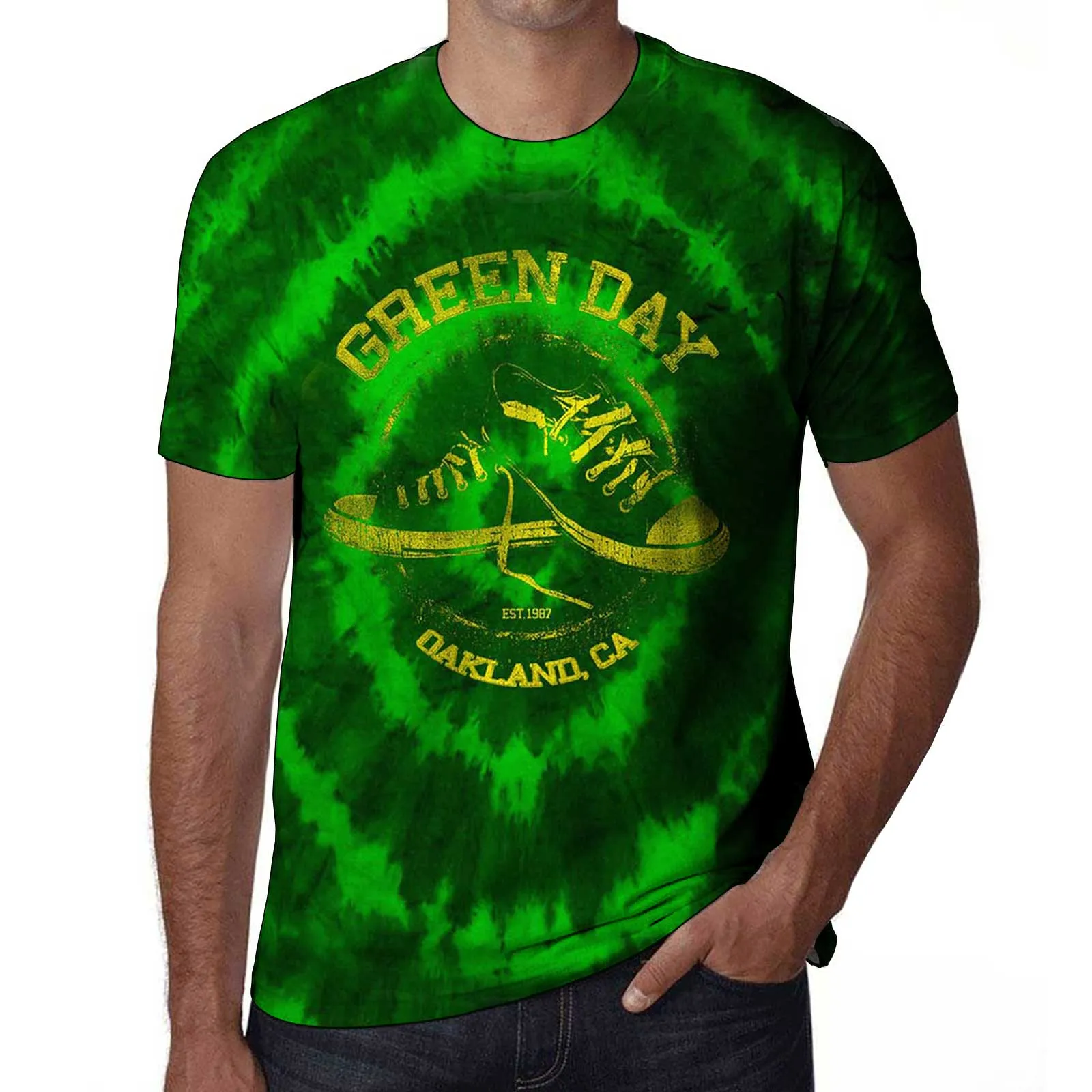 Green Day - Unisex T-Shirt All Stars Dip Dye, Dye Wash artwork